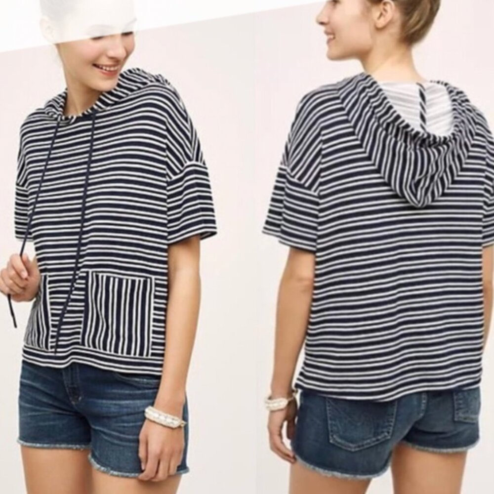 NWT! ANTHROPOLOGIE eri + ali Oceanview Navy/White Striped Hoodie M